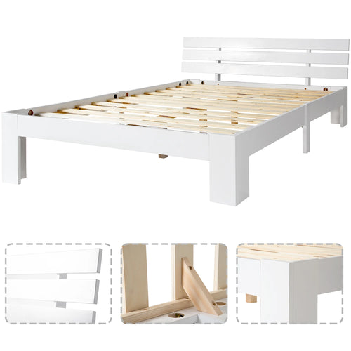 EU STOCK Wooden bed Double bed, headboard, slatted grille -200 x 140cm solid wood FSC Solid wood double bed - vue 2 sur 7