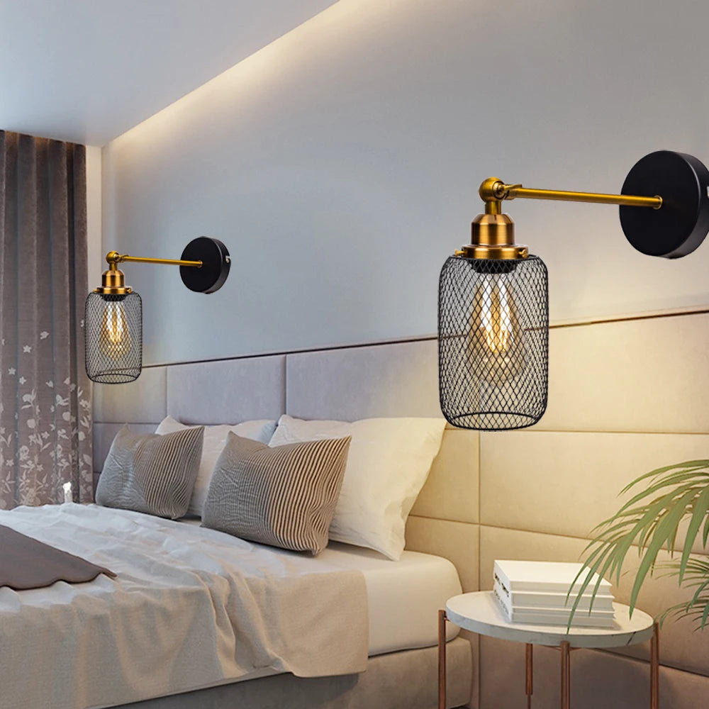 Appliques murales industrielles vent Net ombre salon chambre rétro appliques en fer forgé luminaires LED E27 - vue 3 sur 8