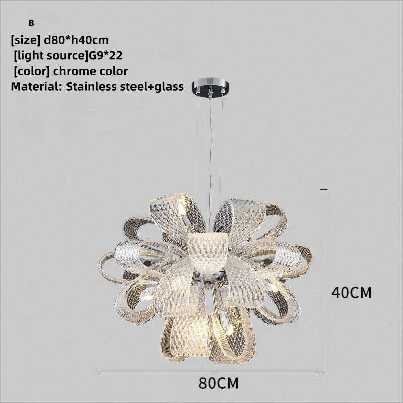 Minimalist floral glass chandelier for modern interiors - vue 10 sur 12