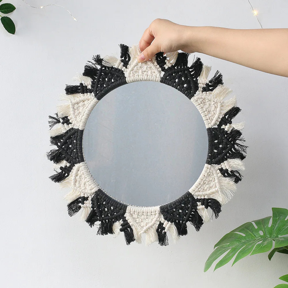 miroir mural en macramé style bohème pour décoration intérieure - vue 10 sur 13