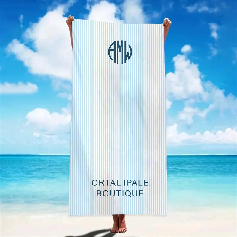 serviette de plage personnalisée rayures monogramme style preppy