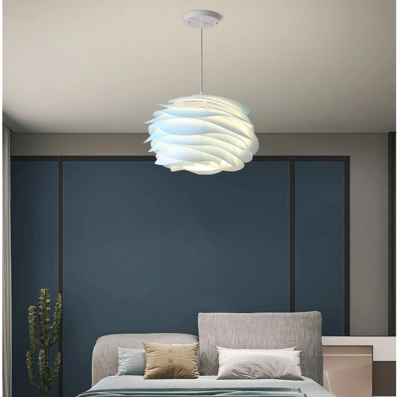 lustre nordique suspendu pétales en pvc avec ampoule offerte - vue 3 sur 12