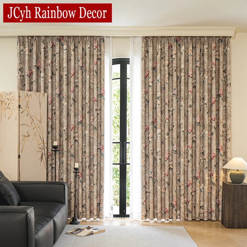 Rideau occultant floral style chinois traditionnel salon chambre - vue 3 sur 8