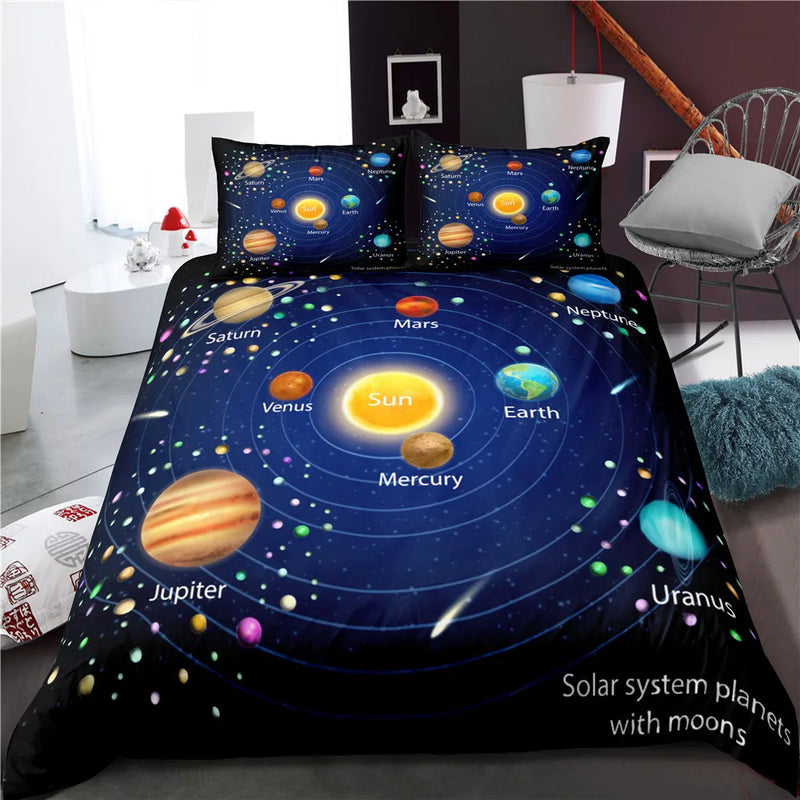 housse de couette système solaire pour enfants espace galaxie planètes
