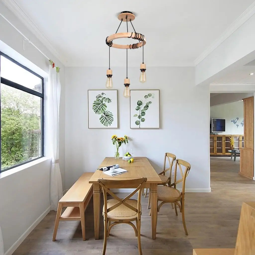 lustre industriel araignée nordique en bois rétro loft - vue 5 sur 9