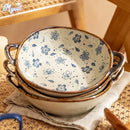 Bol nouilles ceramique anse motif floral 19 cm