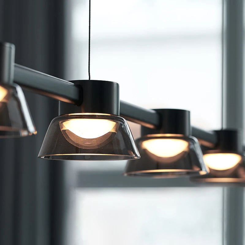 Nordic minimalist strip glass Led Dining Room Ceiling Chandelier Dining Room Bar Kitchen Island decorated hanging light fixtures - vue 6 sur 9