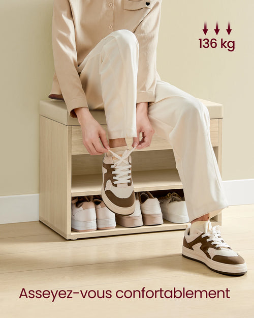 VASAGLE Shoe Bench, Bench, Shoe Rack with Padded Cushion, Shoe Organiser with 3 Levels, 30 x 60 x 44 cm, for Hallway - vue 7 sur 8