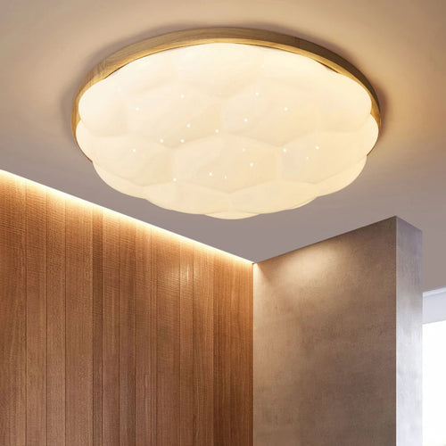 Minimalist nordic LED ceiling light in acrylic and wood, pumpkin shape