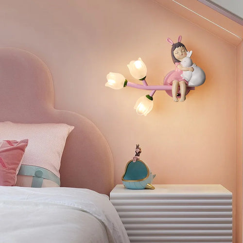 applique murale fille lapin g4 led fleur - vue 5 sur 22
