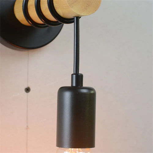 Modern minimalist nordic loft wood and iron wall light - vue 7 sur 8