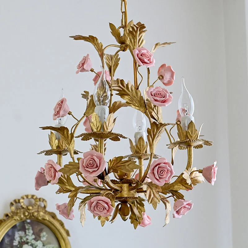 lustre led floral en céramique et cuivre pour intérieur décoratif - vue 5 sur 11