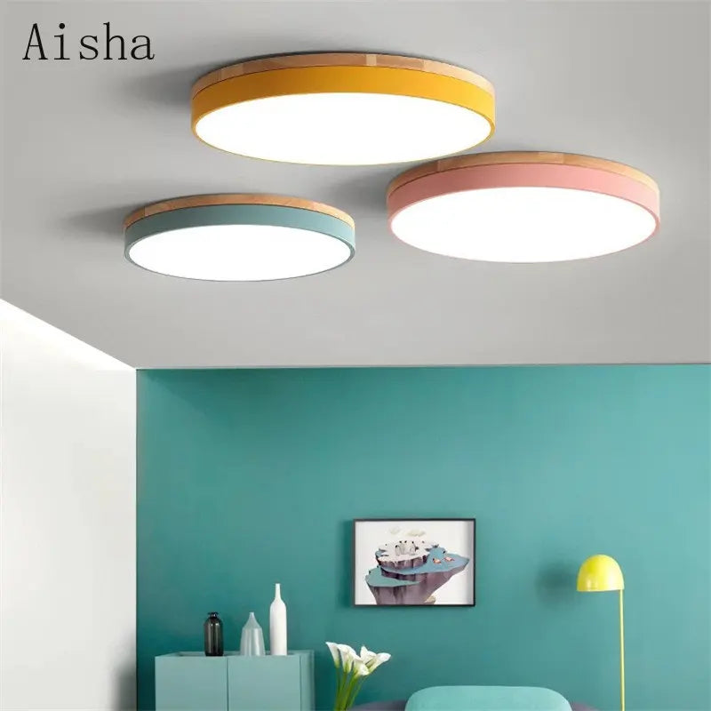 Modern round multicolour nordic LED surface mount ceiling light - vue 4 sur 12