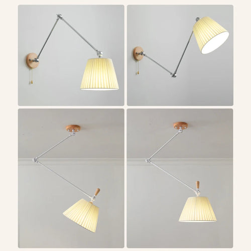 Foldable fabric and solid wood chandelier nordic minimalist design - vue 6 sur 10