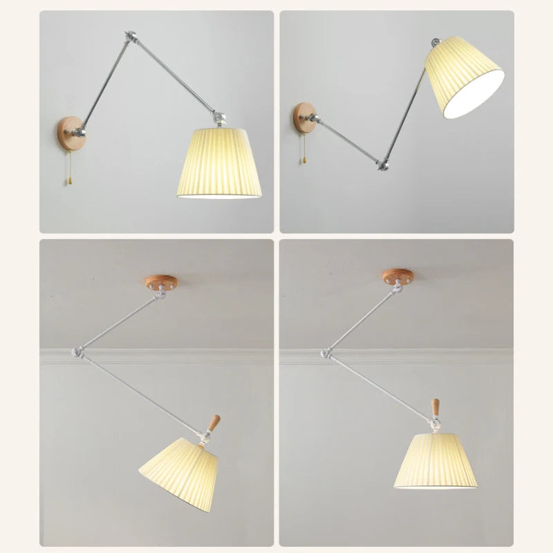 Foldable fabric and solid wood chandelier nordic minimalist design - vue 5 sur 10