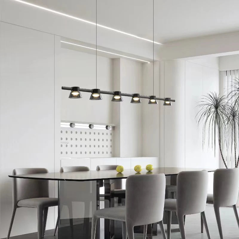 Nordic minimalist strip glass Led Dining Room Ceiling Chandelier Dining Room Bar Kitchen Island decorated hanging light fixtures - vue 4 sur 9