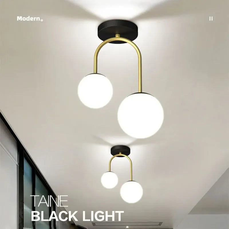 Boule de verre nordique LED plafonnier lampes pour allée couloir balcon couloir chambre horloge décoration de la maison éclairage intérieur - vue 5 sur 9