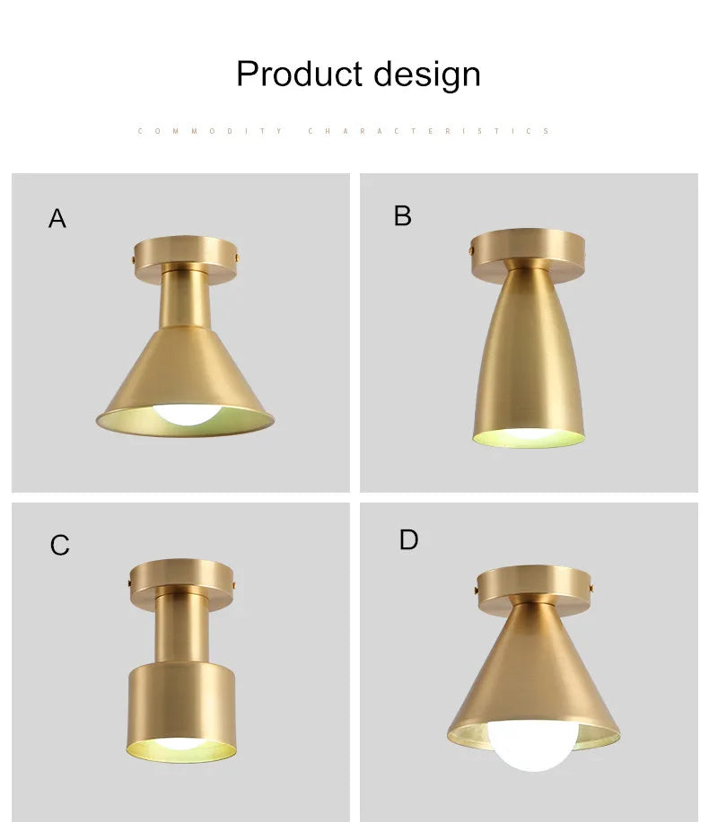 Balcony, American All Copper Ceiling, Small Ceiling Lamp, Nordic Modern Simple Cloakroom, Creative Porch, Entrance Hall Lamp - vue 7 sur 9
