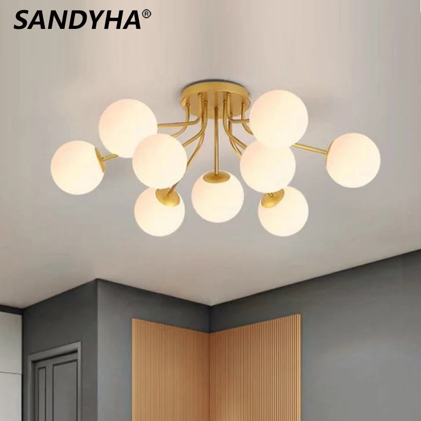 lustre nordique led avec boule de verre suspendue