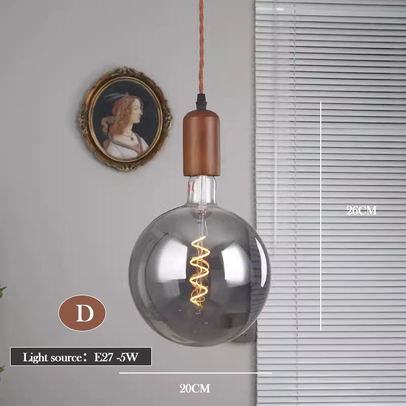 lustre en verre d'art rétro en bois massif créatif pour décoration intérieure - vue 18 sur 25