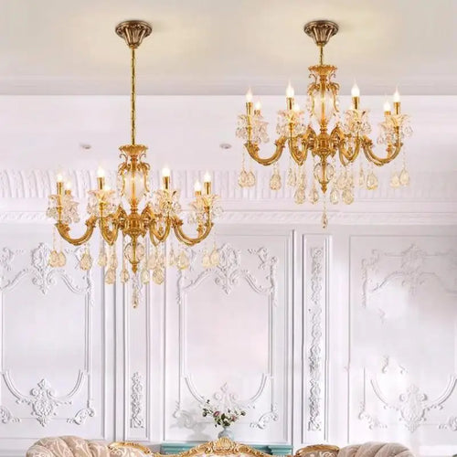 lustre moderne à led en cristal et cuivre - vue 2 sur 9