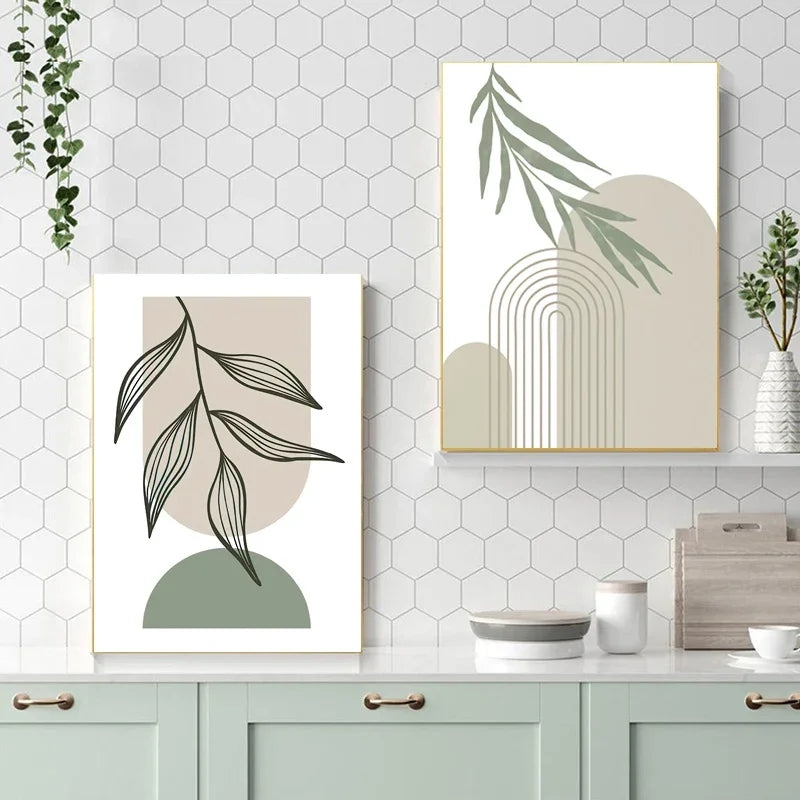 art mural abstrait boho feuilles géométriques moderne décoration intérieur