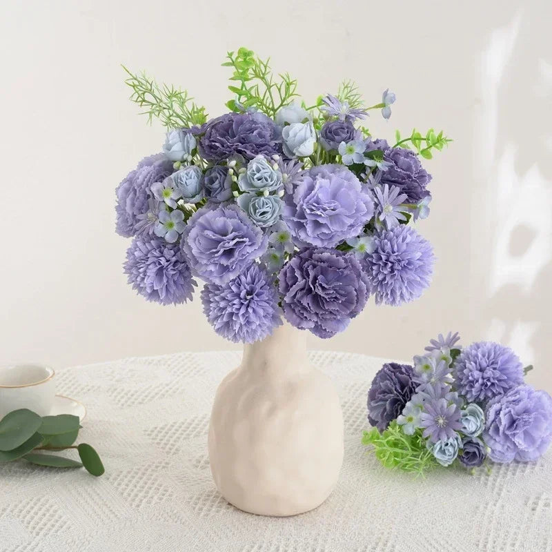 bouquet de roses et œillets en soie décoration florale festive - vue 4 sur 11