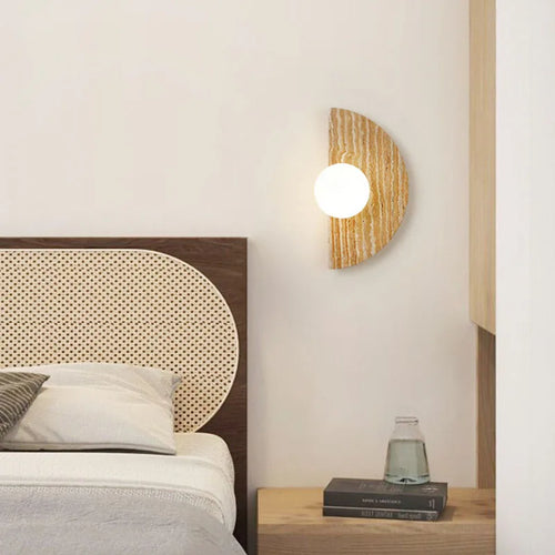 applique murale artistique en pierre naturelle avec demi-cercle en verre