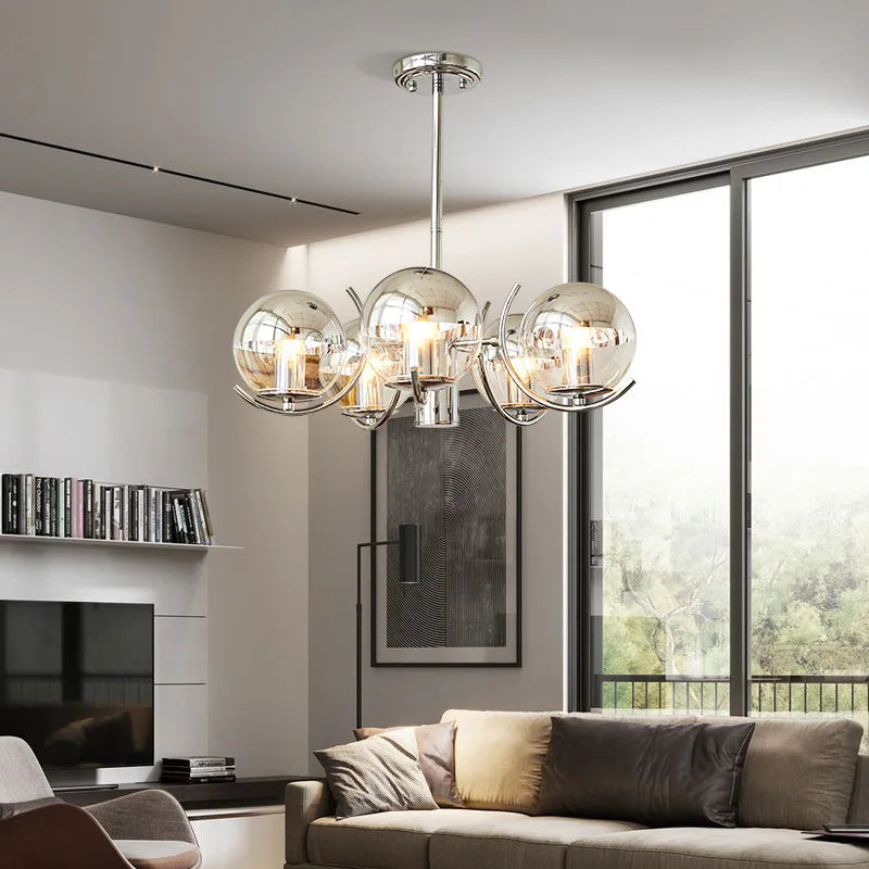 lustre design en verre chrome led pour décoration maison - vue 7 sur 9
