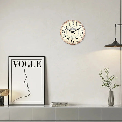 horloge murale rétro bois motif clément audierne décoration silencieuse