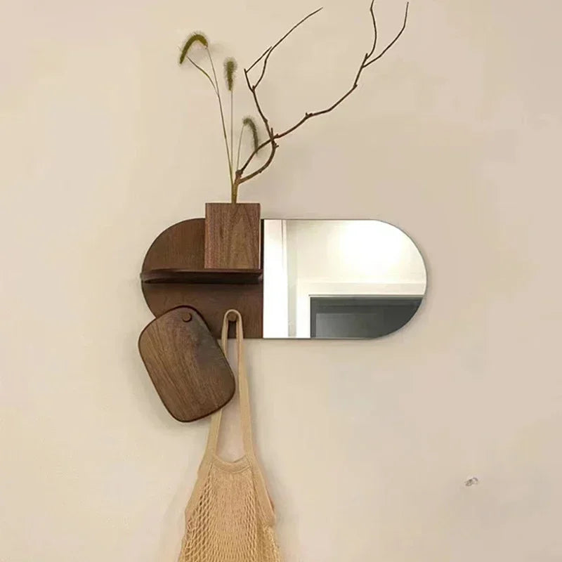 miroir mural en bois ovale design créatif et multifonction - vue 4 sur 7