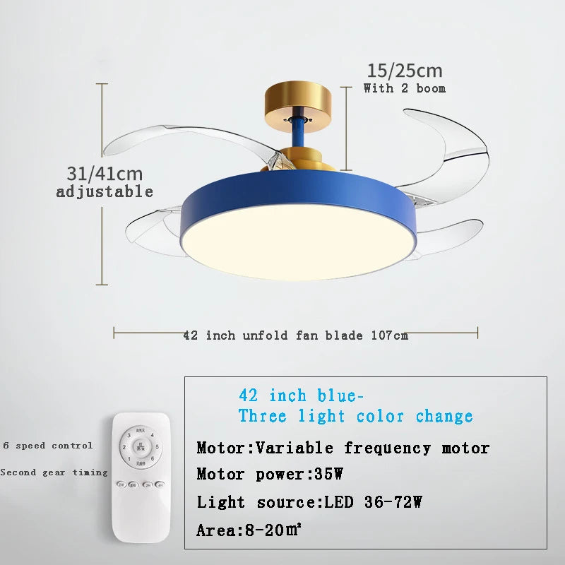 ventilateur de plafond moderne 	 avec lumières led télécommande rechargeable - vue 9 sur 15
