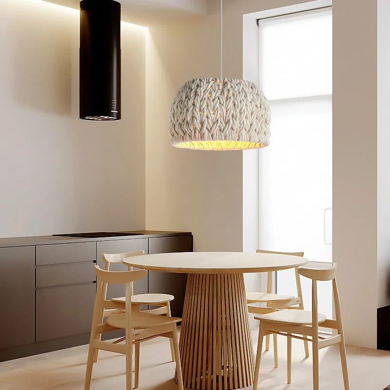 Nordique Wabi Sabi E27 suspension LED lumières tricoté corde minimalisme suspension lampe Lustre suspension lampe salle à manger luminaires - vue 5 sur 7