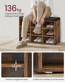 VASAGLE Shoe Bench, Storage Bench with Padded Seat, with Cushion, 9 Compartments, Adjustable Shelves, for Living Room, Hallway