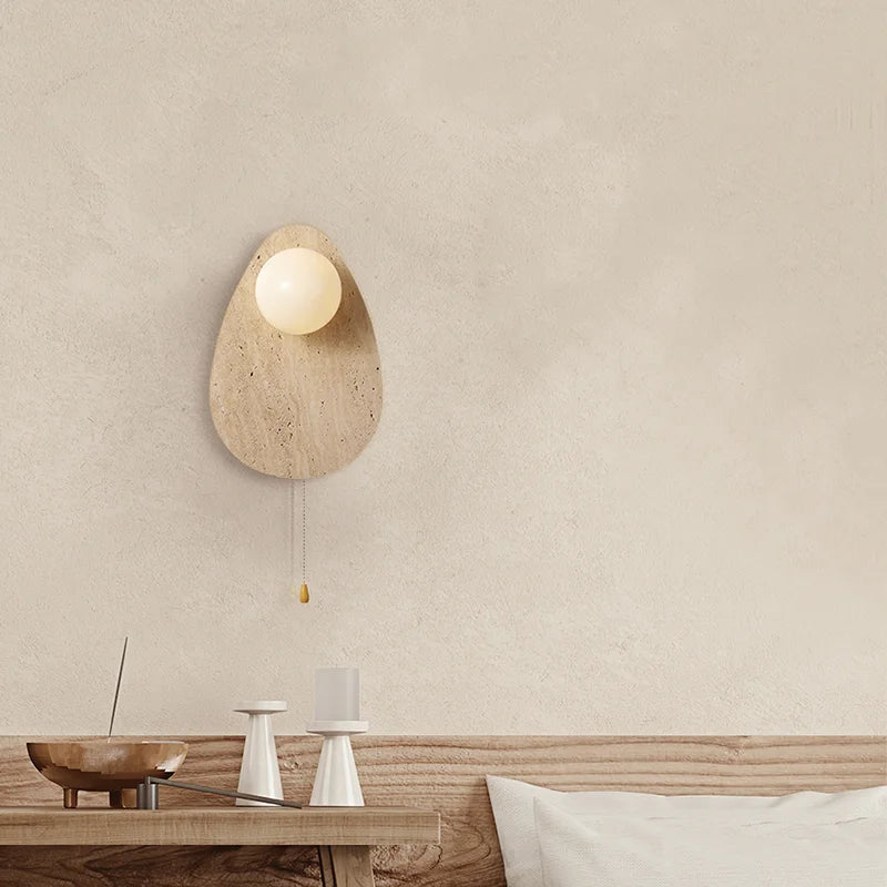 applique murale vintage en pierre naturelle avec abajour en verre et led - vue 6 sur 7