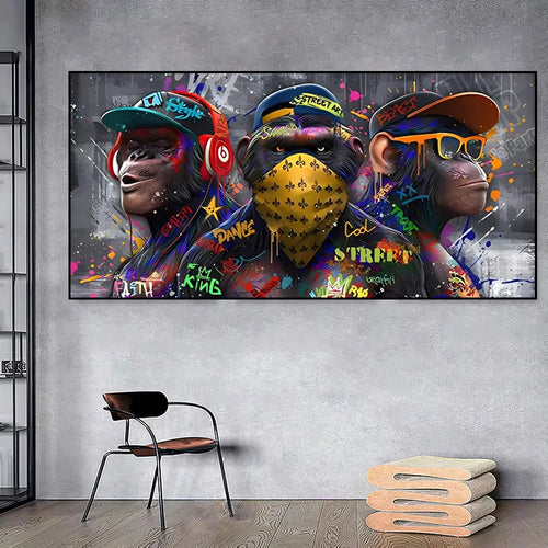 trois orangs-outans graffiti art mural décoration singe musique