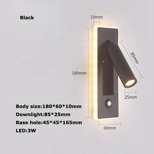 LED Brass Black Wall Lamp Wall Light Wall Sconce Wall Mounted Reading Light with Switch and USB Port, Rotatable For Bedroom - vue 10 sur 23