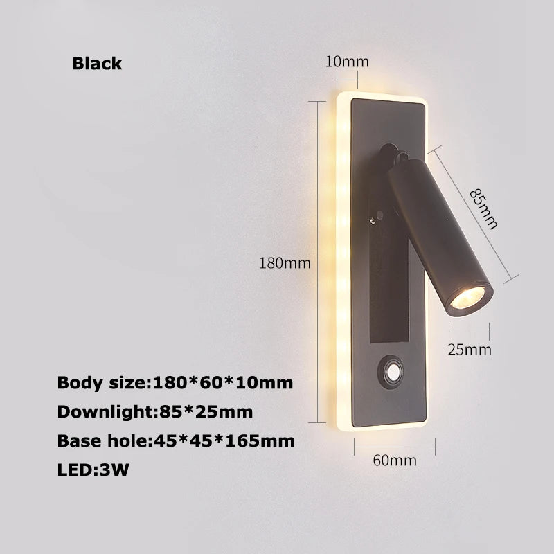 LED Brass Black Wall Lamp Wall Light Wall Sconce Wall Mounted Reading Light with Switch and USB Port, Rotatable For Bedroom - vue 9 sur 23