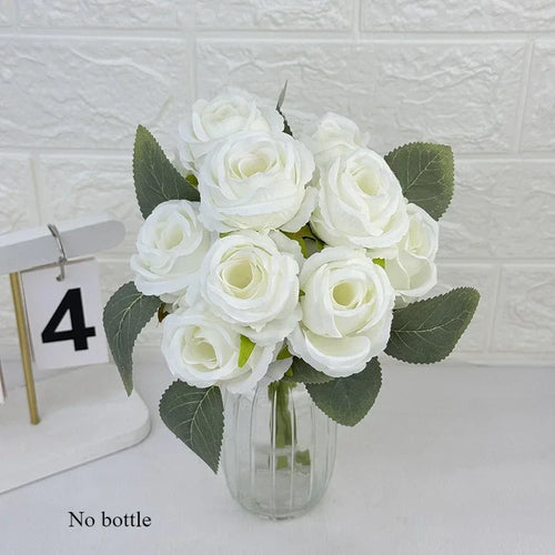 bouquet de 10 roses artificielles en soie décoratives pour événements