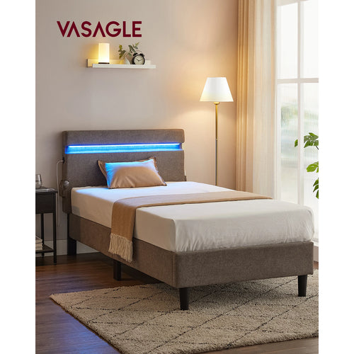 VASAGLE Metal Single Bed, 90 x 190 cm, Bed Frame, with Headboard, LED Lighting, USB and Type-C Port, Modern Style - vue 2 sur 7