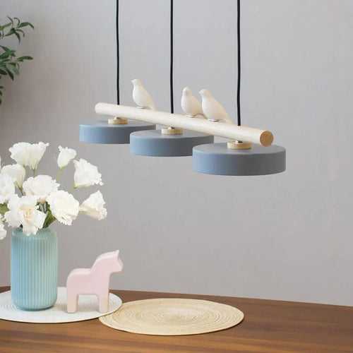 Nordic minimalist LED pendant light with bird decoration and macaron finish - vue 3 sur 12