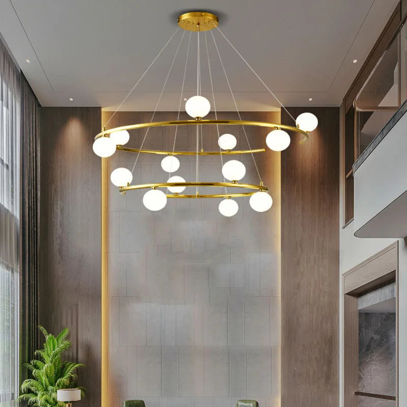 lustre moderne avec 13 boules de verre pour hôtel fil réglable - vue 4 sur 7