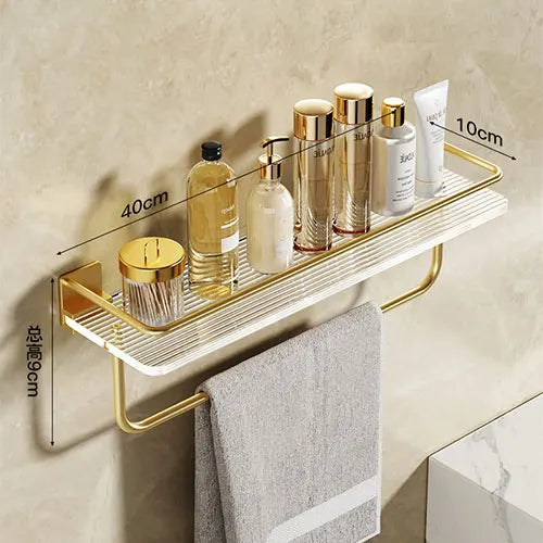 DOOKOLE Bathroom Floating Shelves Gold, Wall Mounted Storage Shelves with Towel Bar for Bathroom, Kitchen, Bedroom - vue 10 sur 11
