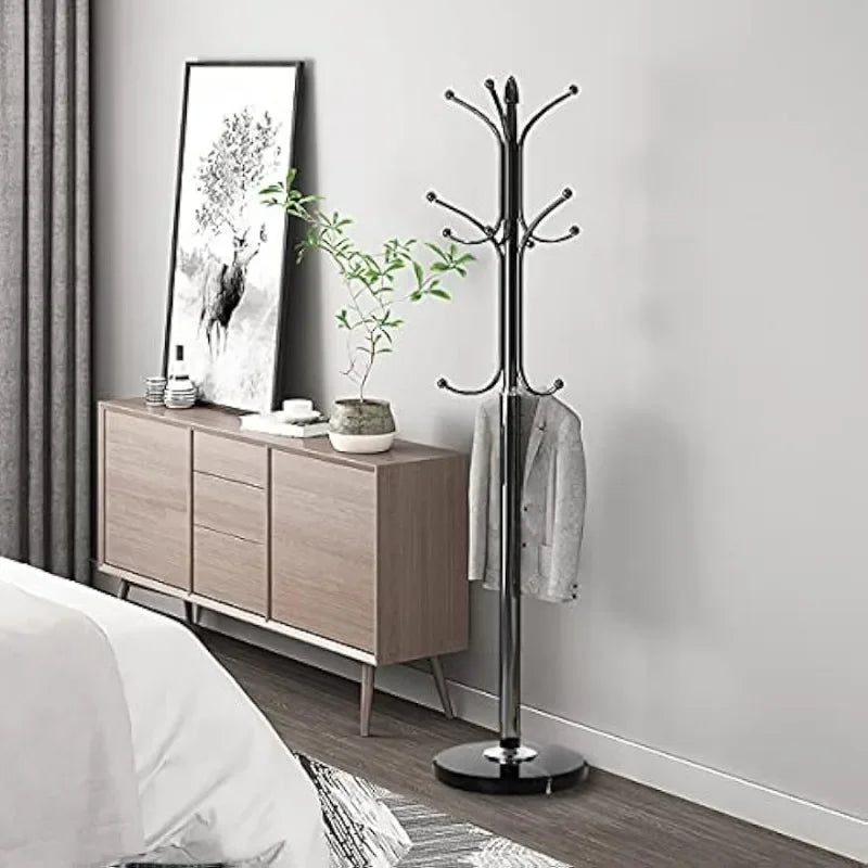 Metal Coat Rack Stand with Natural Marble Base, Free Standing Hall Tree with 12 Hooks for Hanging Scarf, Bag, Jacket - vue 5 sur 8