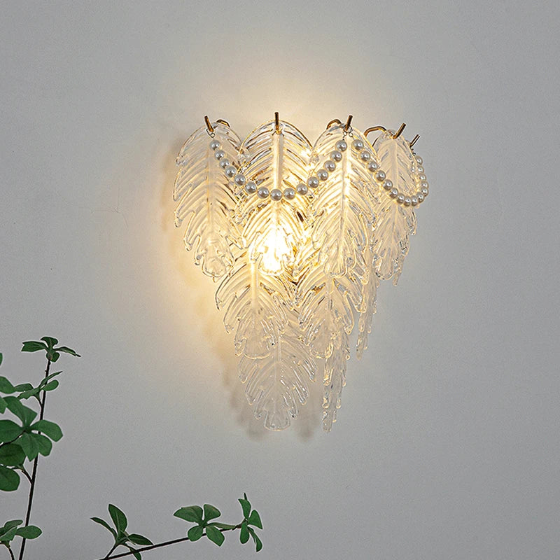 applique murale led en verre forme perle plume feuille coquille soleil fleur - vue 4 sur 15