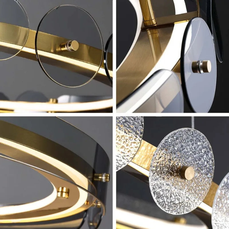 SANDYHA minimalist Nordic circular glass crystal chandelier for dining and living room - vue 5 sur 10