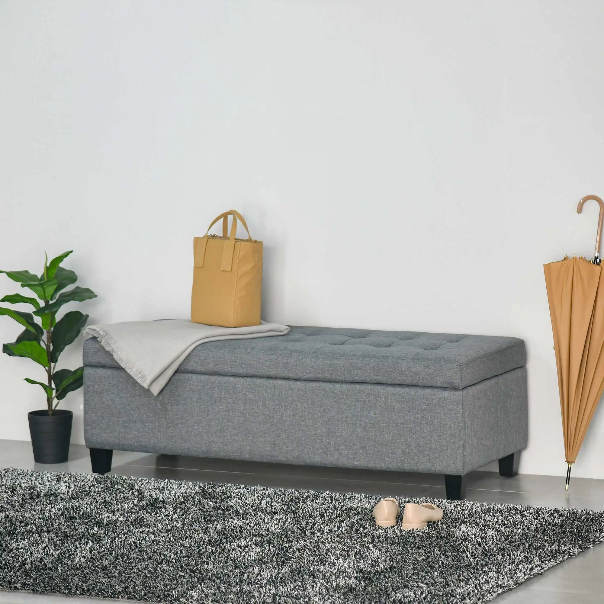 banc de rangement tapissé en lin housse rabattable pratique et élégant - vue 3 sur 6