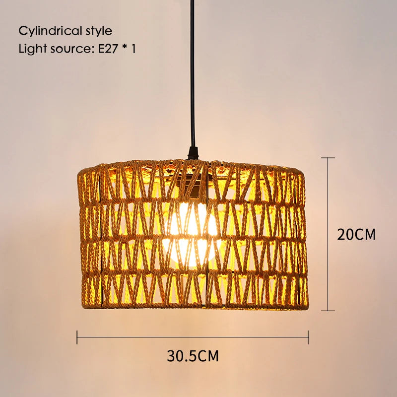 Sisal chanvre corde suspension plafonnier Lustre suspendu Lustre fer main tressage rustique rétro pour salle à manger décor - vue 14 sur 28