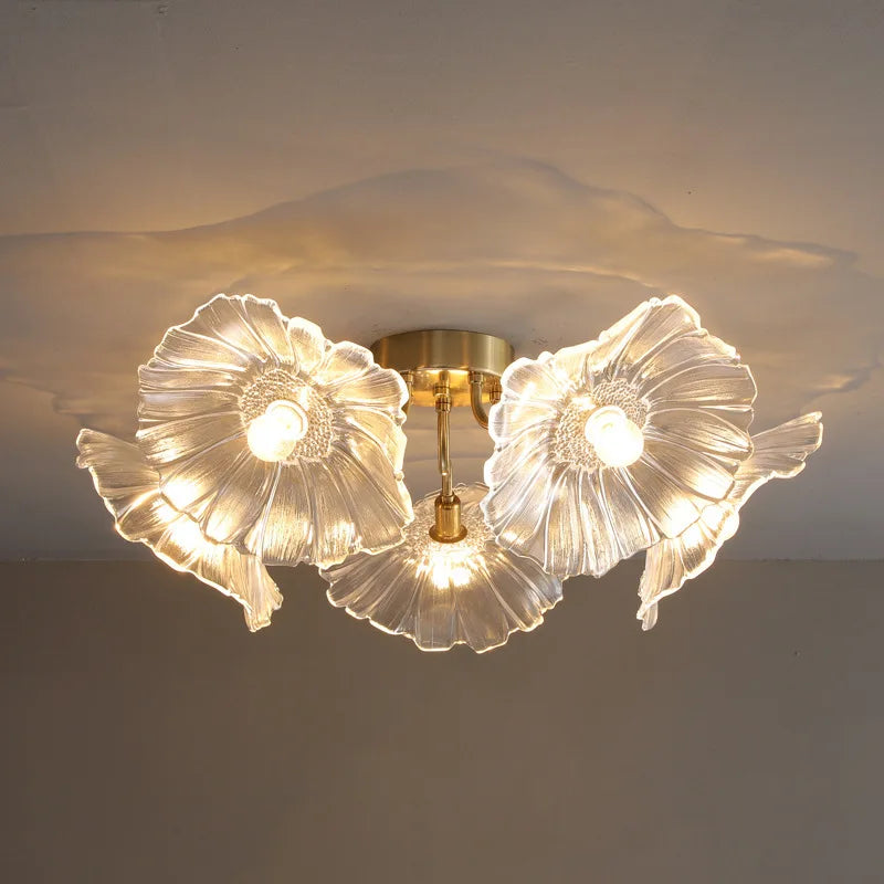 lustre moderne en verre en forme de fleur de lotus avec led - vue 5 sur 14