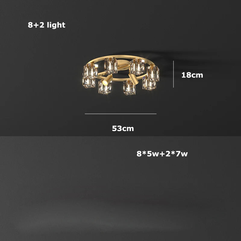 plafonnier en cuivre or noir argent cube cristal LED design moderne 2024